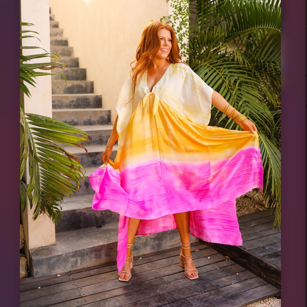 Vibrant Yellow and Pink Ombre Caftan - BuddyLove Mamie